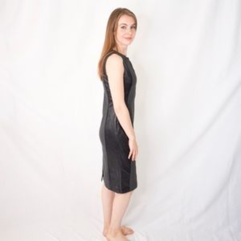 NYDJ Charcoal Pencil Sheath Dress Leather Trim NWT - Picture 3 of 7